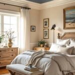 Farmhouse style Bedroom with bed, , dresser