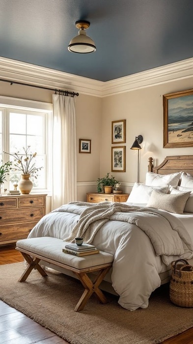 Farmhouse style Bedroom with bed, , dresser