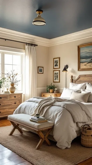 Farmhouse style Bedroom with bed, , dresser