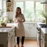 modern farmhouse kitchen banquette seating with navy blue cushions