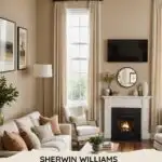 Warm Neutral Paint Color in living room = pinterest graphic