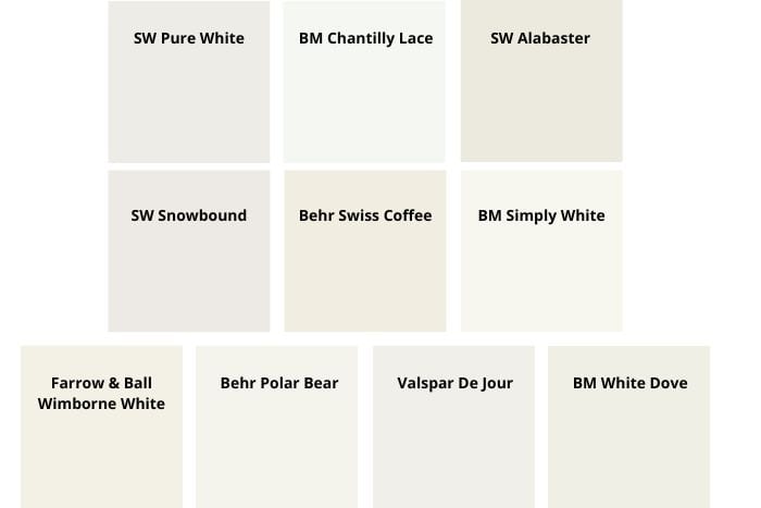 10 white exterior paint color digital swatches