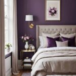 A feminine neutral bedroom with purple walls