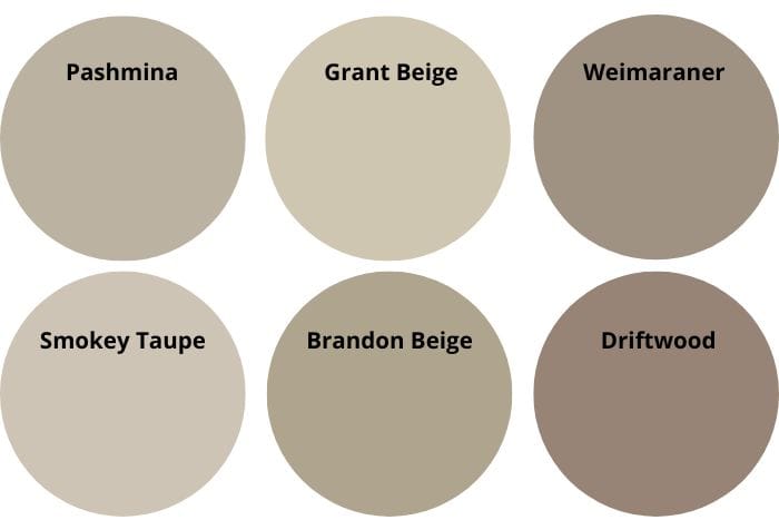 Benjamin Moore Taupe paint colors, digital swatches