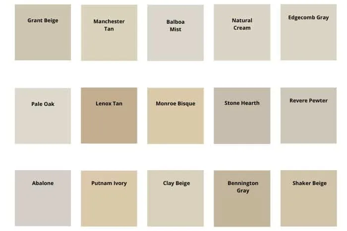 Benjamin Moore warn neutrals digital color swatches