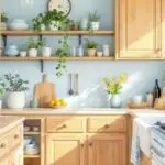 kitchen with honey oak cabinets, white counters , and blue walls