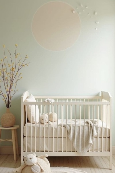 Nursery with cream colored crib