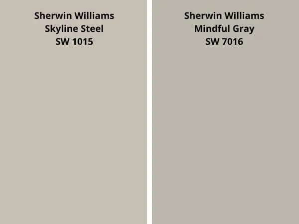 Skyline Steel vs Mindful Gray color comparison digital swatch