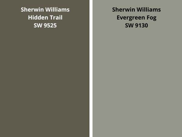 Hidden Trail vs Evergreen Fog color comparison digital swatch