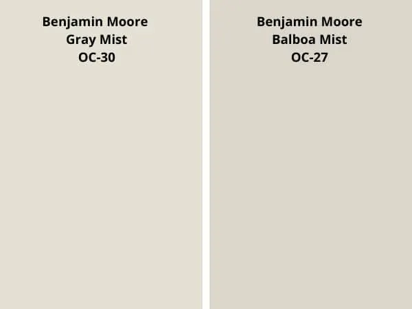 Gray Mist vs Balboa Mist color comparison digital swatch