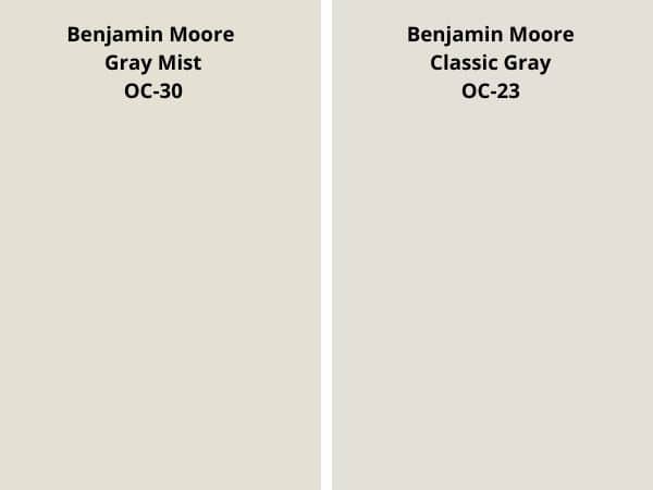 Gray Mist vs Classic Gray color comparison digital swatch