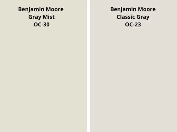 Gray Mist vs Classic Gray color comparison digital swatch