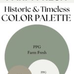 PPG Farm Fresh PPG Farm Fresh PPG Delicate White PPG Stonehenge Greige Contrast paint Color Palette - Pinterest graphic