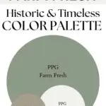 PPG Farm Fresh PPG Farm Fresh PPG Delicate White PPG Stonehenge Greige Contrast paint Color Palette - Pinterest graphic