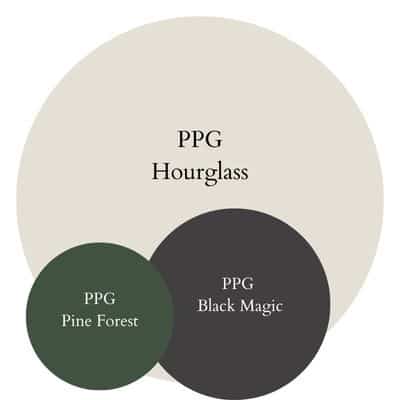 PPG Hourglass modern contrast paint Color Palette - Pinterest graphic 