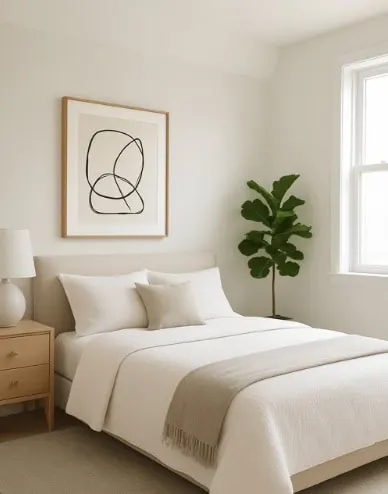 Bedroom with neutral colors and bed