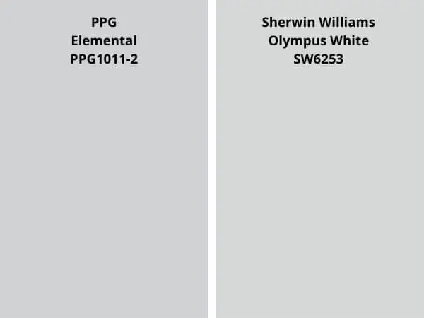 PPG Elemental vs SW Olympus White color comparison digital swatch