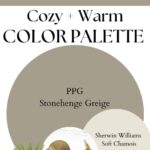 PPG Stonehenge Greige Cozy Warm paint Color Palette - Pinterest graphic