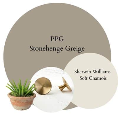 PPG Stonehenge Greige Cozy Warm paint Color Palette - Pinterest graphic