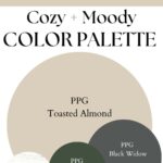 PPG Toasted Almond Cozy Moody paint Color Palette - Pinterest graphic
