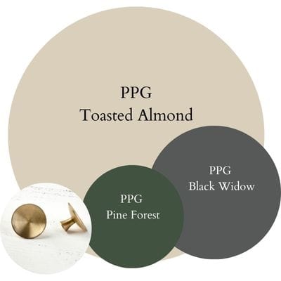 PPG Toasted Almond Cozy Moody paint Color Palette - Pinterest graphic