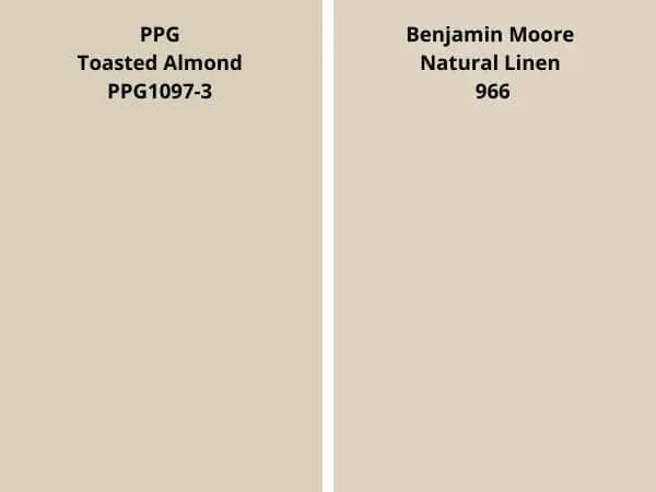 ppg Toasted Almond vs BM Natural Linen color comparison digital swatch