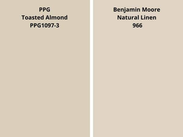 ppg Toasted Almond vs BM Natural Linen color comparison digital swatch