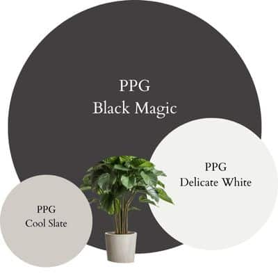 PPG Black Magic Modern Contrast Palette paint Color Palette - Pinterest graphic