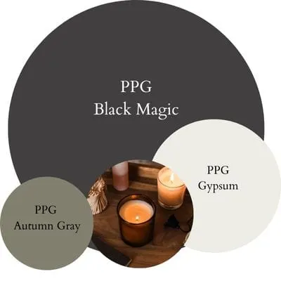 PPG Black Magic Warm & Moody paint Color Palette - Pinterest graphic