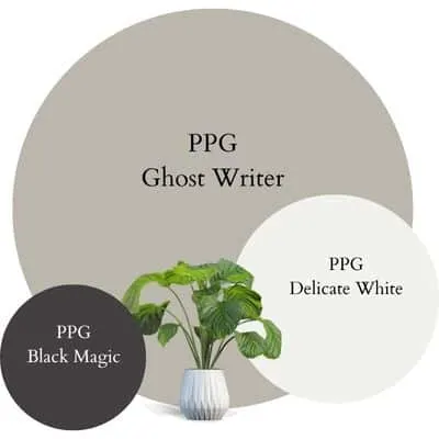 PPG Ghost Writer Modern Contrast Palette paint Color Palette - Pinterest graphic