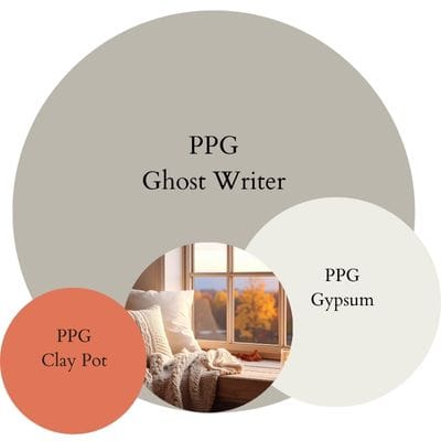 PPG Ghost Writer Warm & Cozy Palette paint Color Palette - Pinterest graphic 