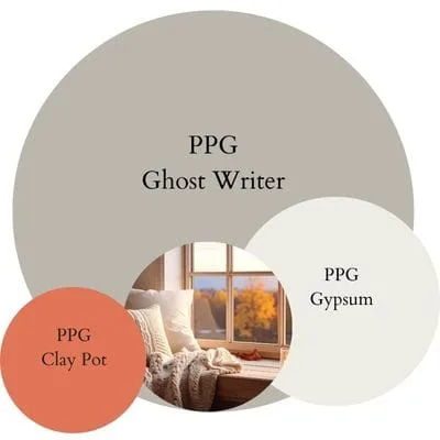 PPG Ghost Writer Warm & Cozy Palette paint Color Palette - Pinterest graphic