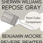 Side-by-side comparison of Sherwin Williams Repose Gray and Benjamin Moore Revere Pewter. A paint color expert’s guide from West Magnolia Charm