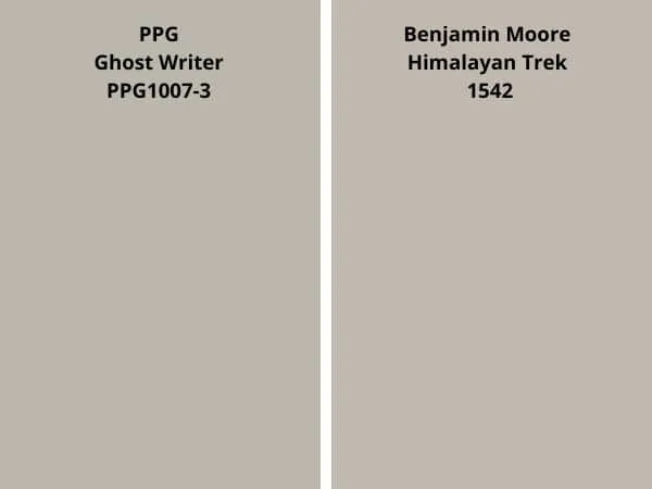 ppg Ghost Writer vs Himalayan Trek color comparison digital swatch