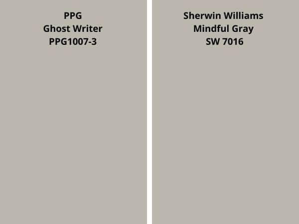 ppg Ghost Writer vs Mindful Gray color comparison digital swatch