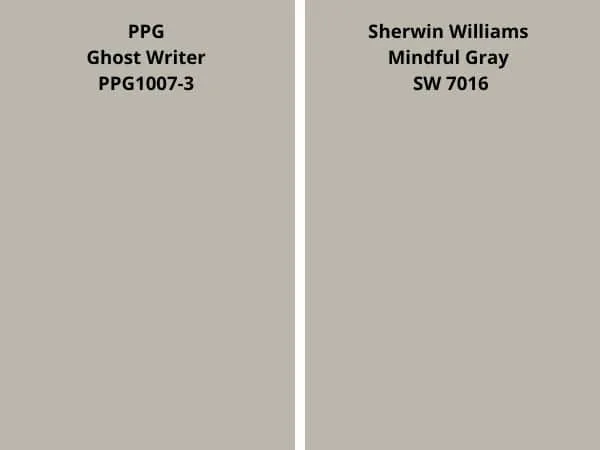 ppg Ghost Writer vs Mindful Gray color comparison digital swatch