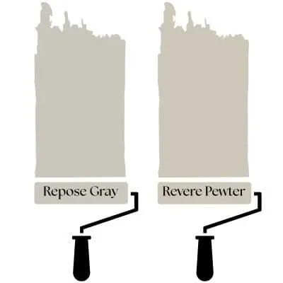 side by side comparison of repose gray vs reverep ewter digital swatches