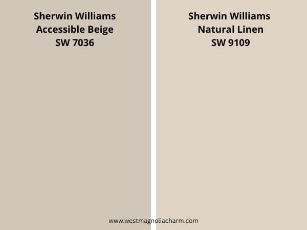 Sherwin Williams Accessible Beige vs Natural Linen color comparison digital swatch