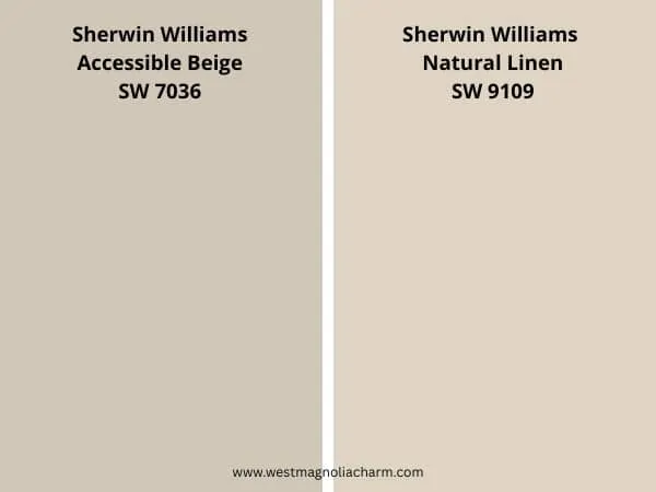 Sherwin Williams Accessible Beige vs Natural Linen color comparison digital swatch
