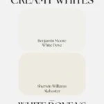 The Battle of the Creamy Whites White Dove vs alabaster Pinterest graphic