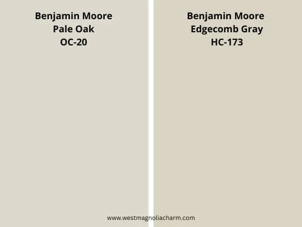 Pale oak vs Edgecomb Gray digital swatches