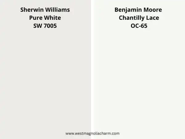 Pure White vs Chantilly Lace color comparison digital swatch 