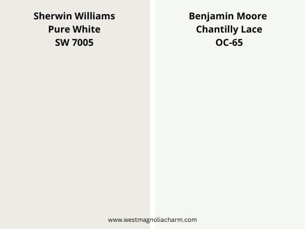 Pure White vs Chantilly Lace color comparison digital swatch