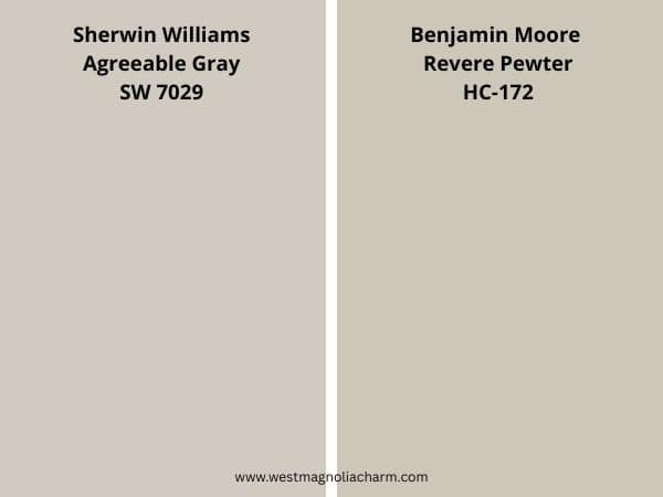 Agreeable Gray vs Revere Pewter color comparison digital swatch 