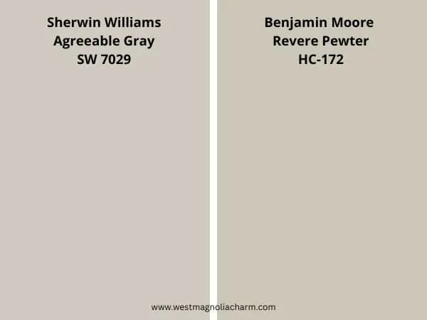 Agreeable Gray vs Revere Pewter color comparison digital swatch
