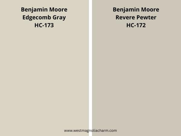 Edgecomb Gray vs Revere Pewter color comparison digital swatch