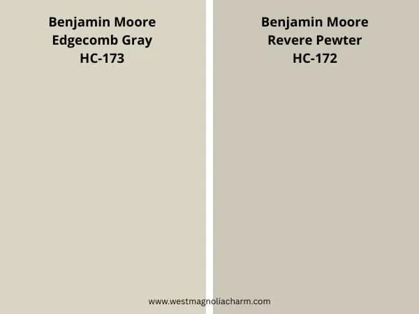 Edgecomb Gray vs Revere Pewter color comparison digital swatch