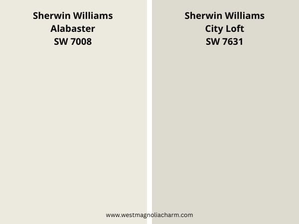 City Loft vs Alabaster color comparison digital swatch (