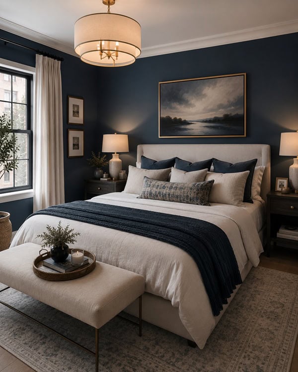 Cozy modern bedroom with warm ambiance