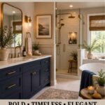 Navy Blue Bathroom Ideas That Feel Timeless & Luxurious- pinterest graphic